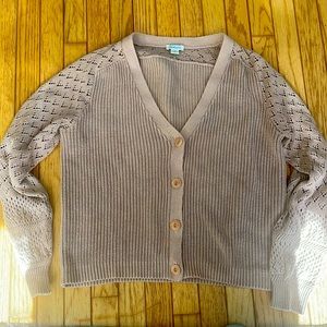 Sundance cotton crochet knit button front granny cardigan sweater